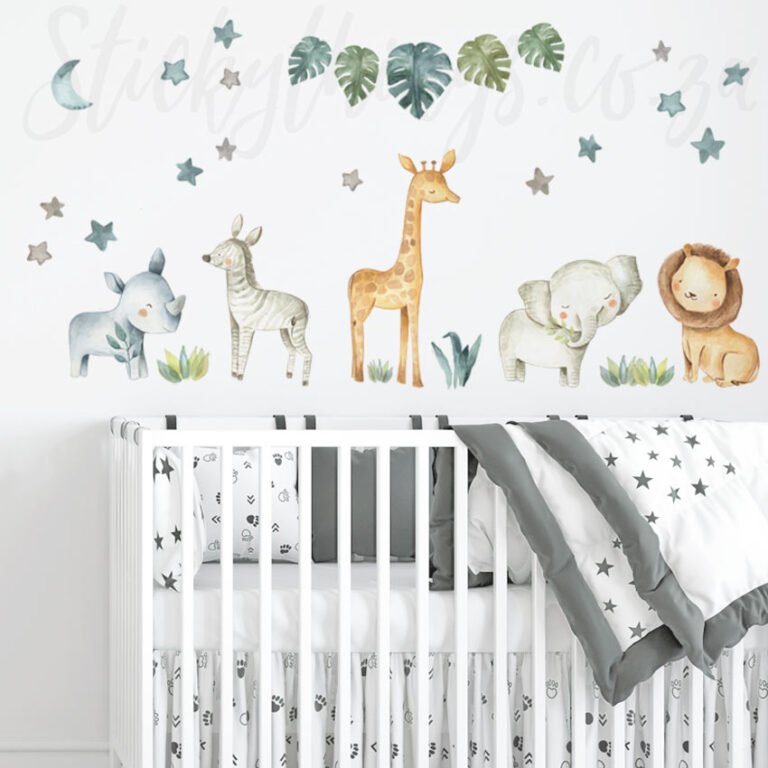 This image shows our watercolour safari wall stickers.