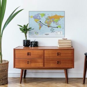 Dry Erase World Map Wall Sticker above desk