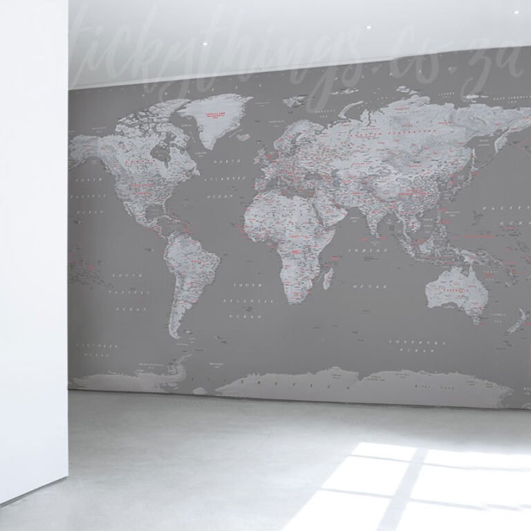 Large Grey World Map Mural