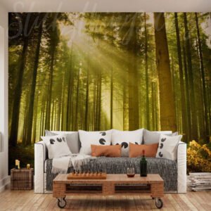 Green Forest Mural in lounge setting