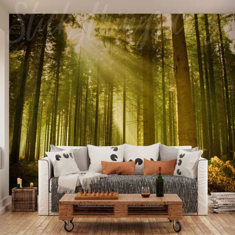 Green Forest Mural in lounge setting