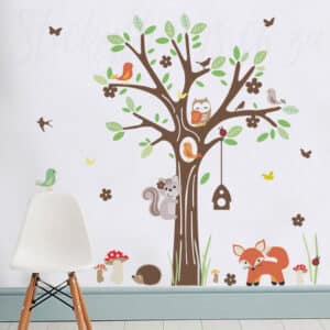 woodland forest wall art sticker animated on bedroom wall