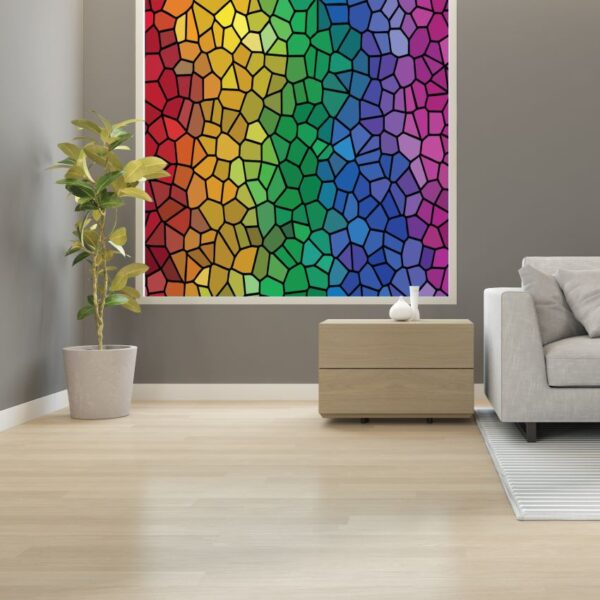 This image shows our multicolour stained glass mosaic in a lounge setting.