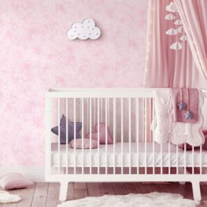 Pink Glitter Skies Wallpaper in nursery setting