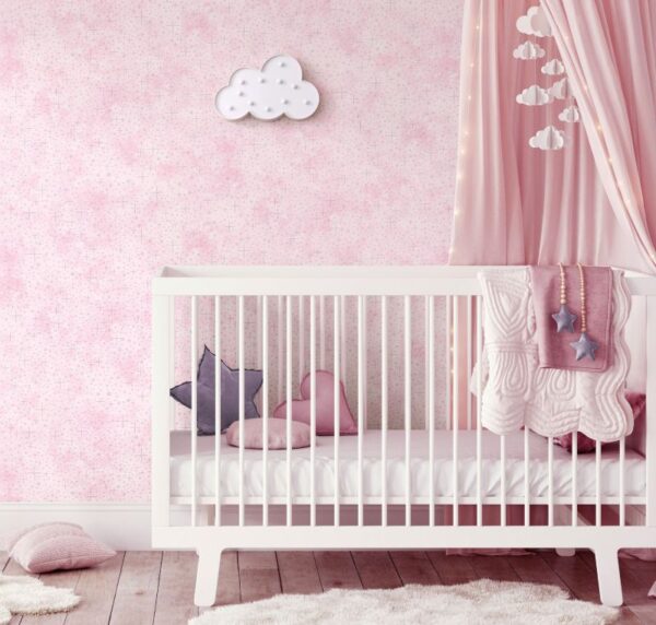 Pink Glitter Skies Wallpaper in nursery setting